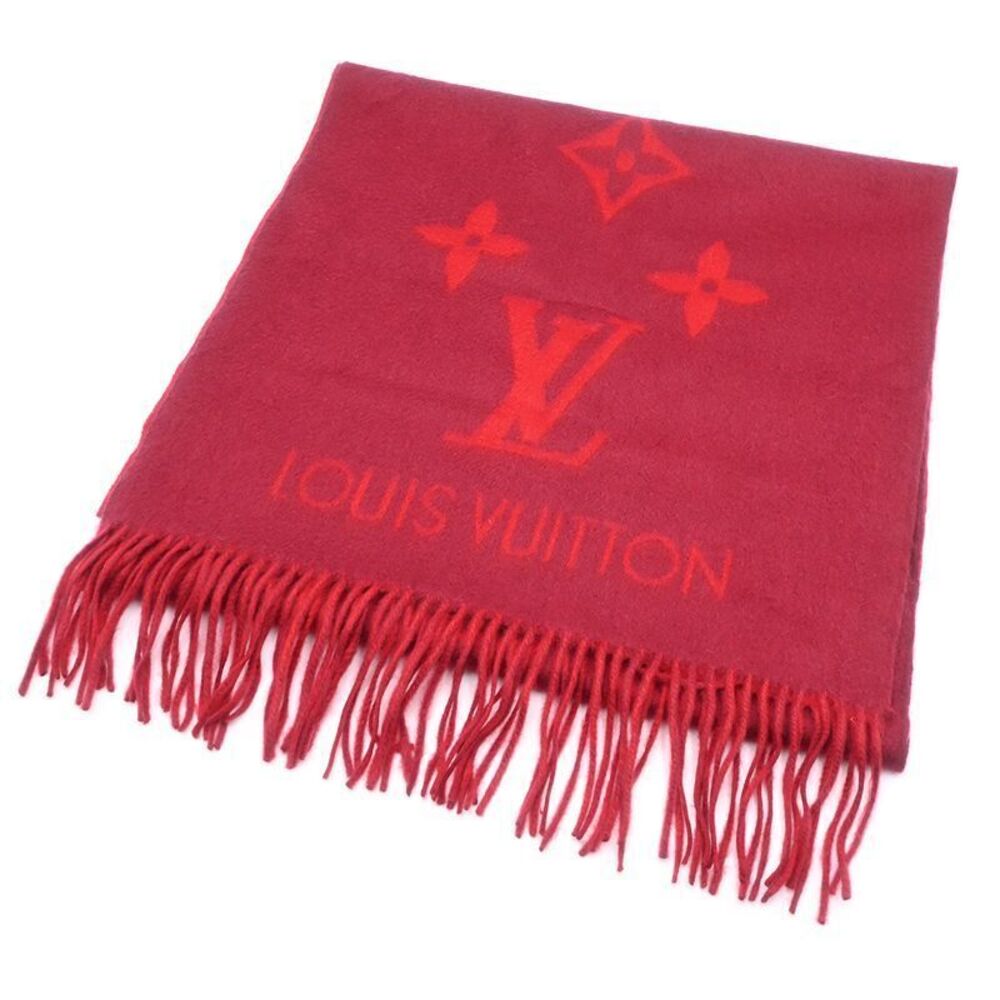 Louis Vuitton Scarf Echarpe Reykjabik Monogram Canvas Leather Cerise Red